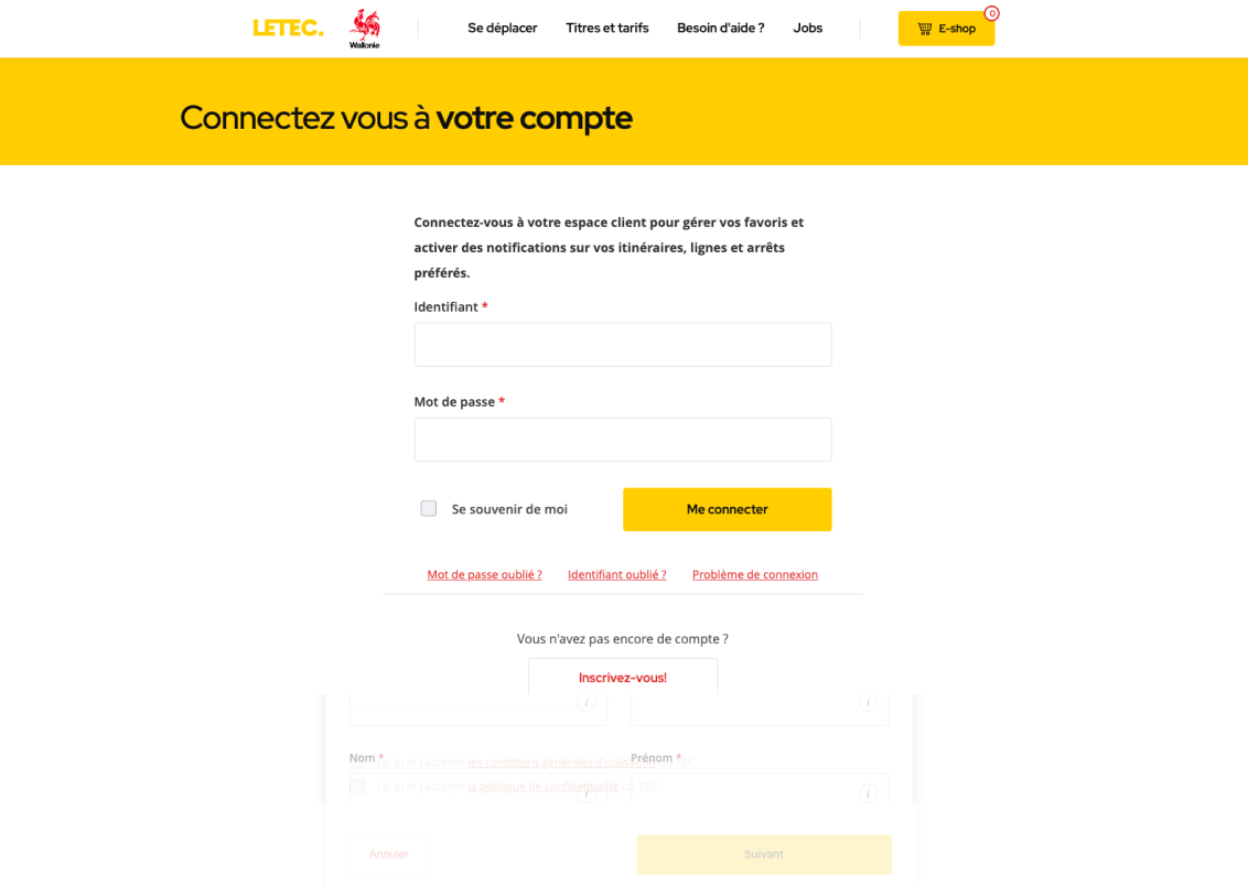Ancien site LETEC — page connexion